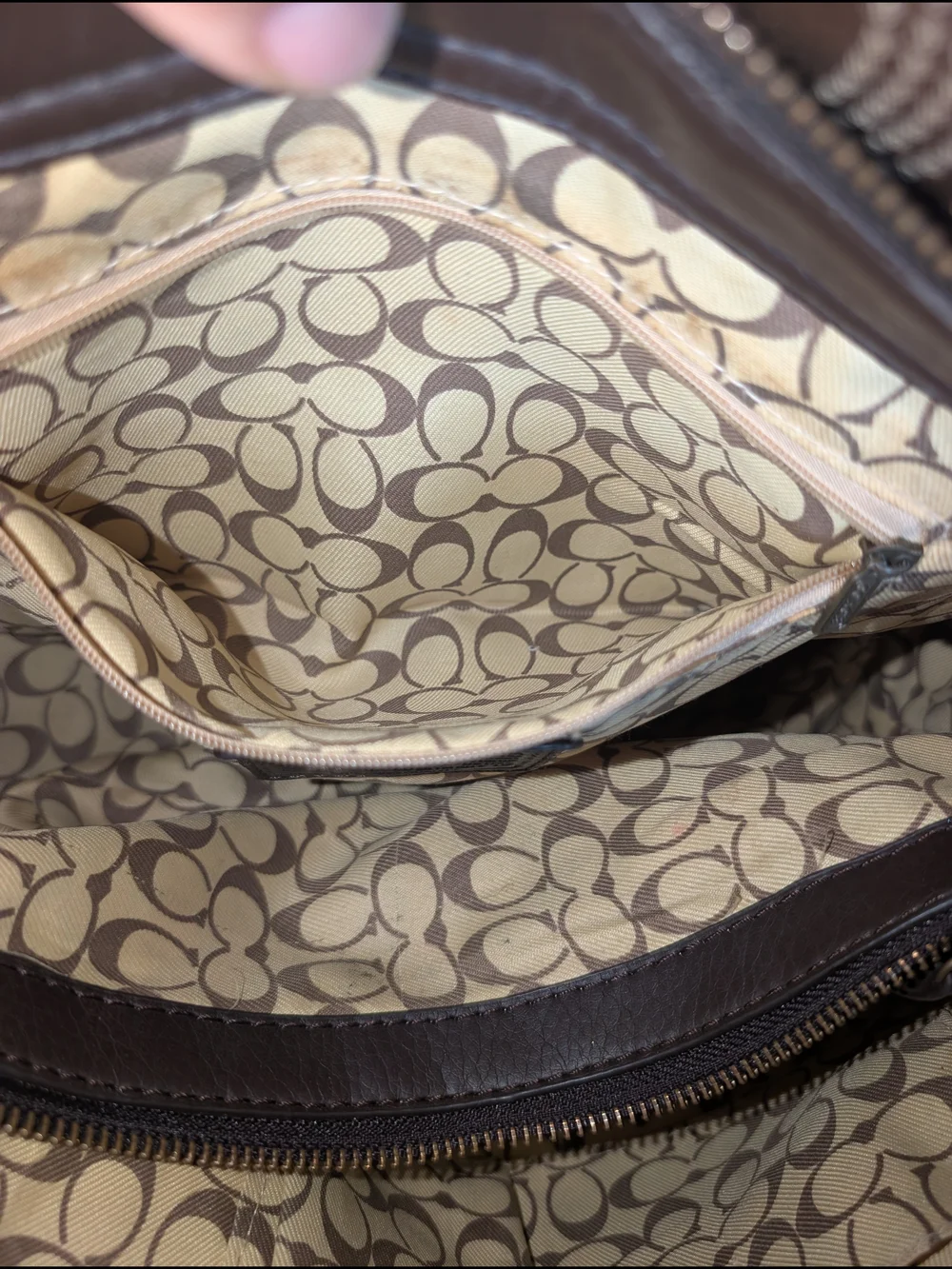 Purse Tote Shoulder Bag Dark Brown Trim Dotted C Coach Logo Design Decent Shape - Picture 7 of 13